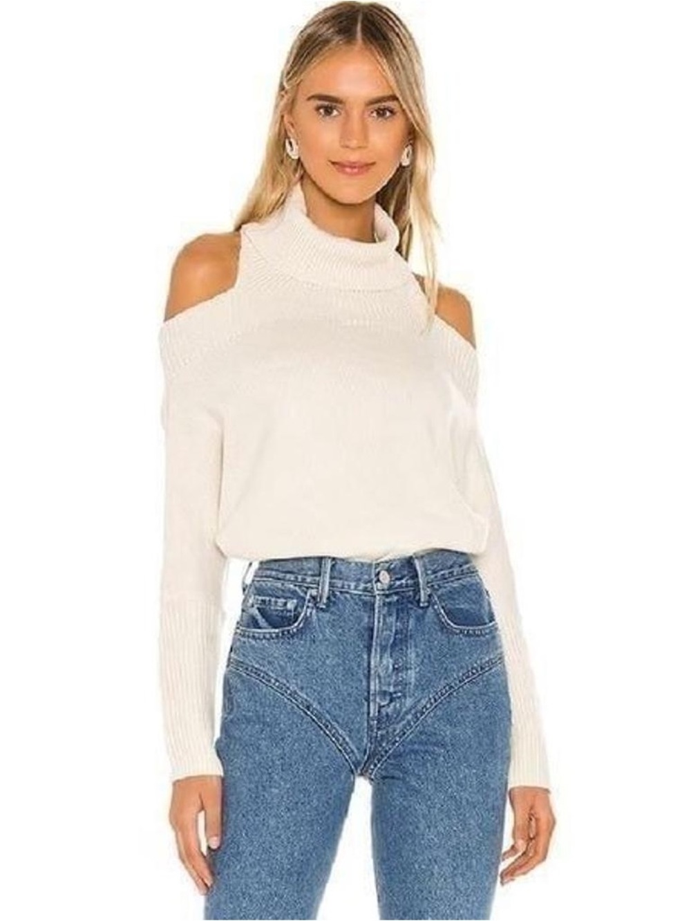 Lovers & Friends Womens Anisa Ribbed Trim Cutout Long Sleeve Sweater Cream Med